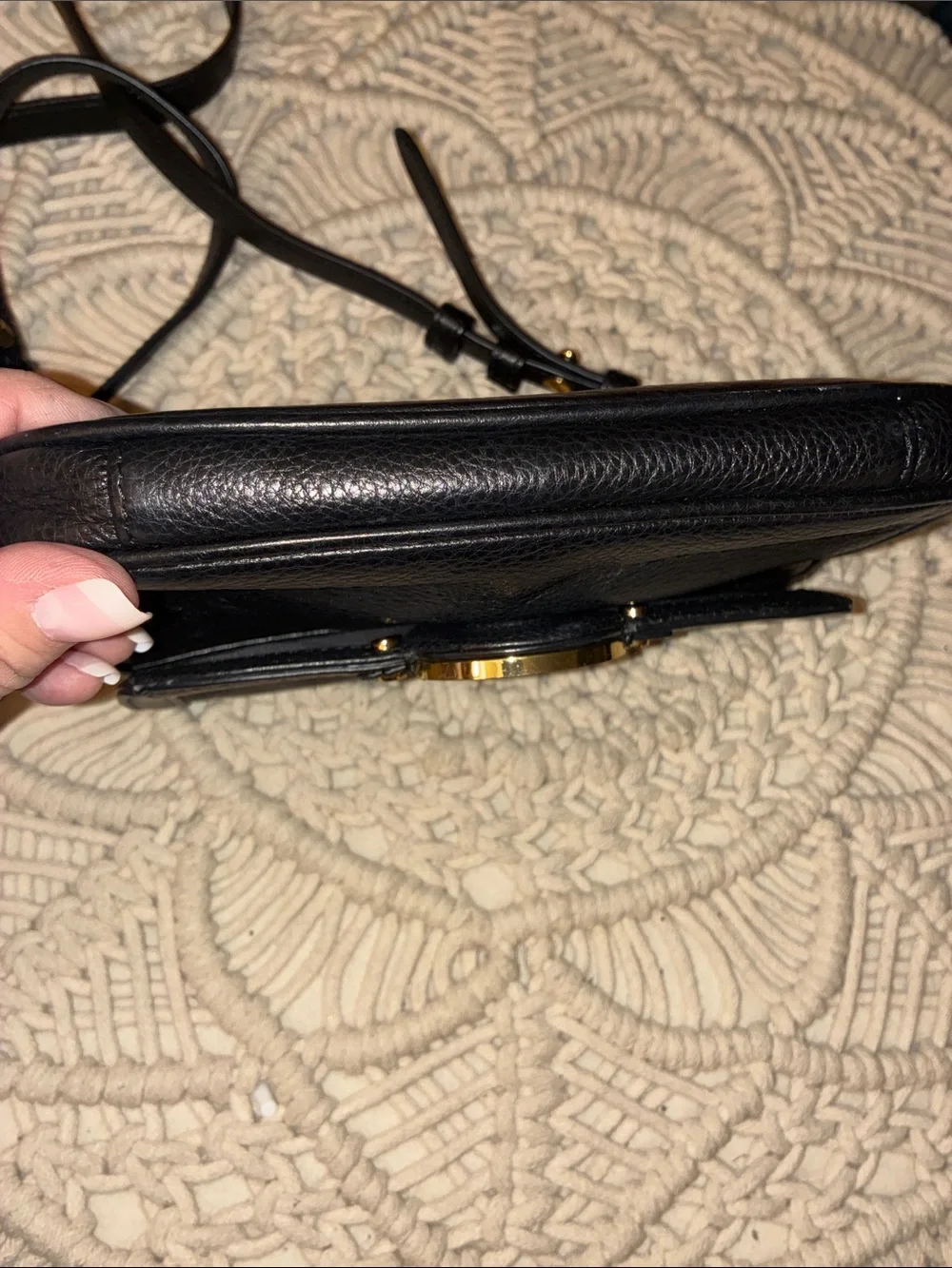 Tory Burch Black Pebbled Leather Crossbody with Gold Logo
